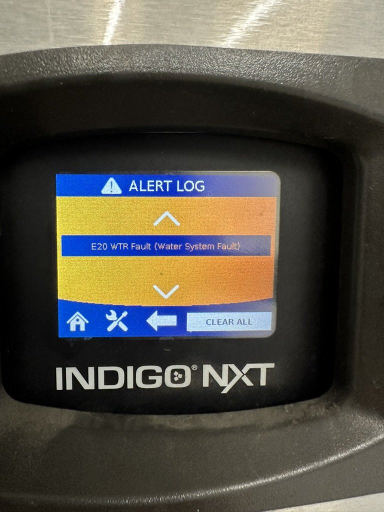Manitowoc Indigo NXT alert log entry for a water system fault