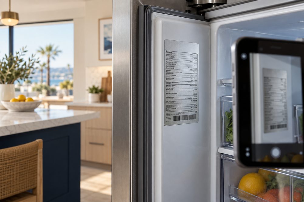 Photographing the complete model and serial label on an appliance