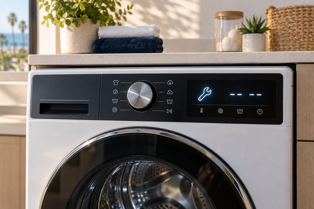 Washer control panel showing the exact display message