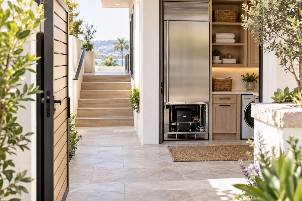 Home entry path showing gates, stairs and appliance access