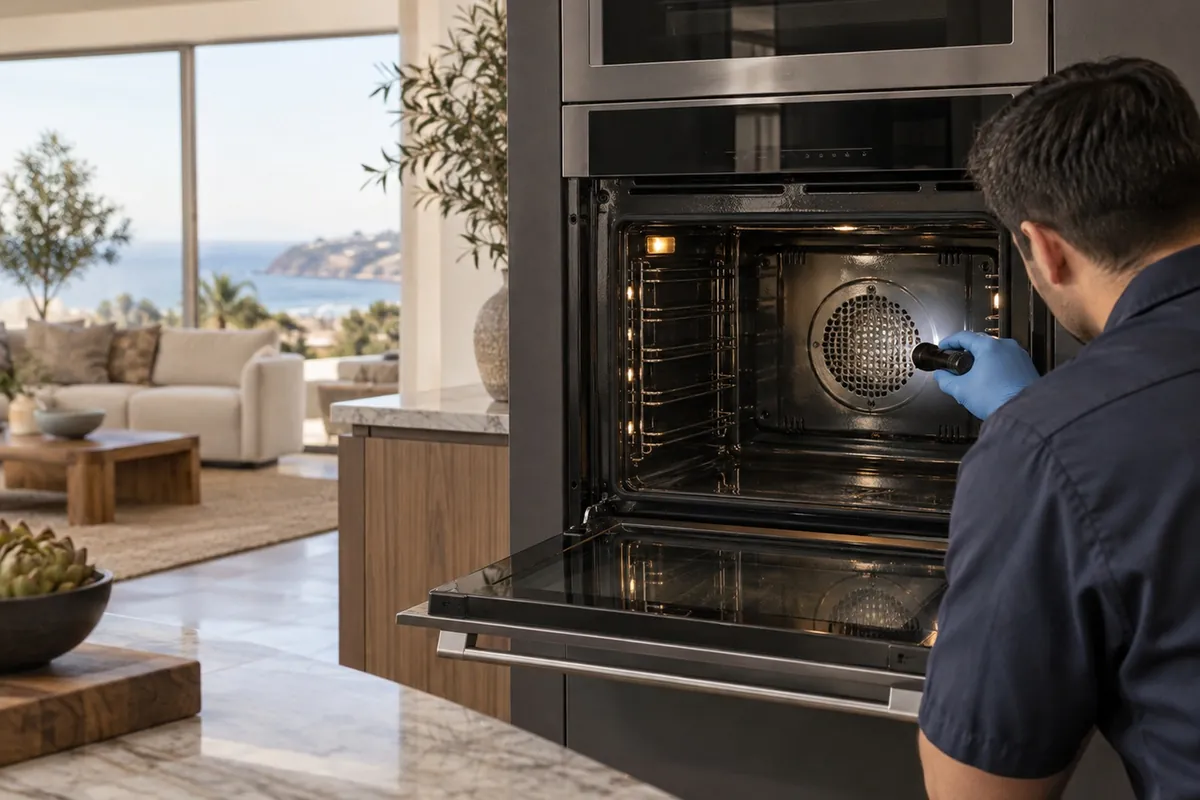 Gaggenau Oven Not Heating — technician diagnosing in a San Diego home